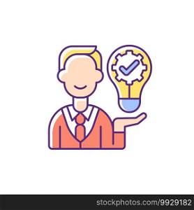 Ownership focus RGB color icon. Employee commitment. Creative work. Job productivity, effectiveness. Corporate values. Company policy. Business project. Isolated vector illustration. Ownership focus RGB color icon