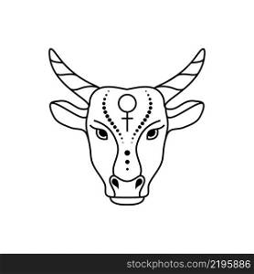 Ox zodiac sign in line art style on white background.
