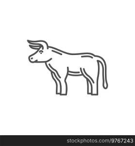 Ox zodiac symbol, Chinese horoscope animal isolated line art monochrome icon. Vector CNY spring festival luck and fortune sign. Horned bull Lunar New Year mascot. Oriental line art horned bull ox. Bull or Ox New Year symbol isolated outline icon