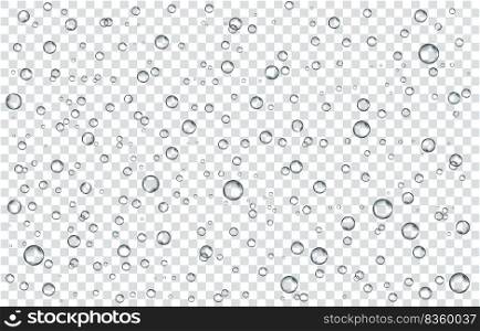 Oxygen air bubbles  flow  in water on white  background. Fizzy sparkles in sea, aquarium. Soda pop. Ch&agne. Effervescent tablet. Undersea vector texture.