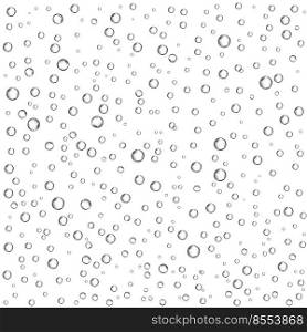 Oxygen air bubbles  flow  in water on white  background. Fizzy sparkles in sea, aquarium. Soda pop. Champagne. Effervescent tablet. Undersea vector texture.