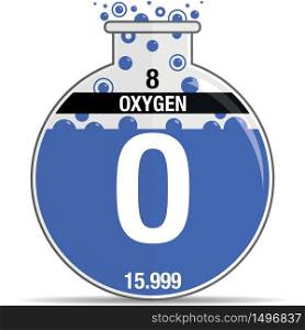 Oxygen symbol on chemical round flask. Element number 8 of the Periodic Table of the Elements - Chemistry. Vector image