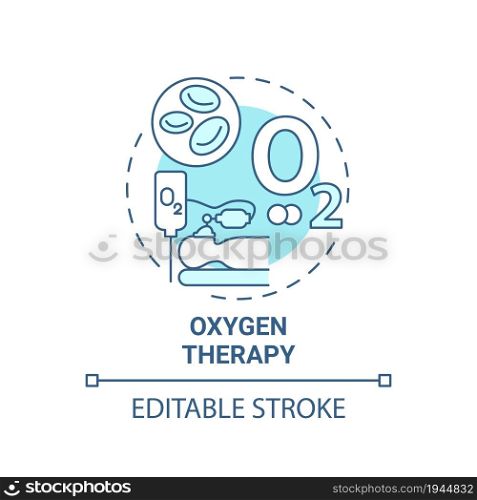 Oxygen therapy blue concept icon. Pulmonary rehabilitation abstract idea thin line illustration. Therapy indications. Low blood oxygen. Vector isolated outline color drawing. Editable stroke. Oxygen therapy blue concept icon
