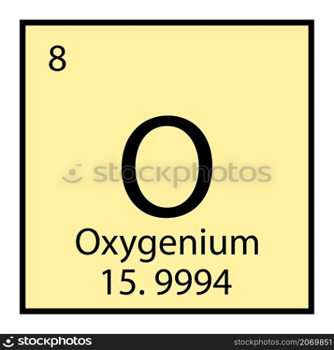 Oxygenium chemical icon. Periodic table symbol. Isolated sign. Light yellow background. Vector illustration. Stock image. EPS 10.. Oxygenium chemical icon. Periodic table symbol. Isolated sign. Light yellow background. Vector illustration. Stock image.