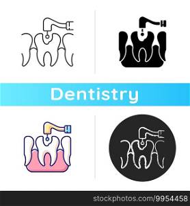 Ozone dentistry icon. Using ozone for professional dental treatment. Instruments for dental treatment. Stomatology. Linear black and RGB color styles. Isolated vector illustrations. Ozone dentistry icon