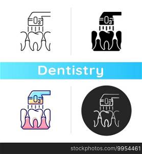 Ozone dentistry, RGB, color, icon. Professional stomatology occupation. Tooth care. Special tools using, dental, treatment. Linear black and RGB color styles. Isolated vector illustrations. Ozone dentistry RGB icon