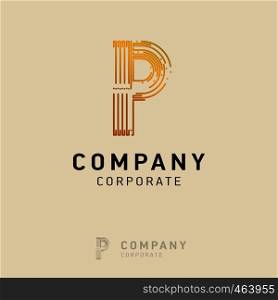 P company logo design with visiting card vector
