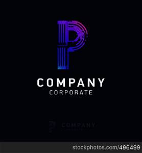 P company logo design with visiting card vector
