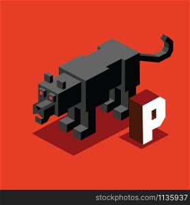 P for panther. Animal Alphabet collection. vector