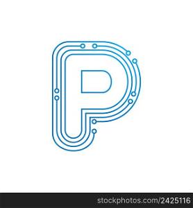 P initial letter Circuit technology illustration logo vector template