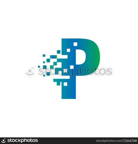 P Initial Letter Logo Design with Digital Pixels in Gradient Colors