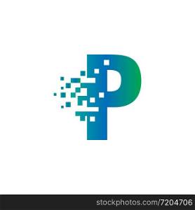 P Initial Letter Logo Design with Digital Pixels in Gradient Colors