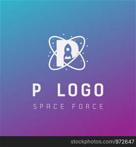 p initial space force logo design galaxy rocket vector in gradient background - vector. p initial space force logo design galaxy rocket vector in gradient background
