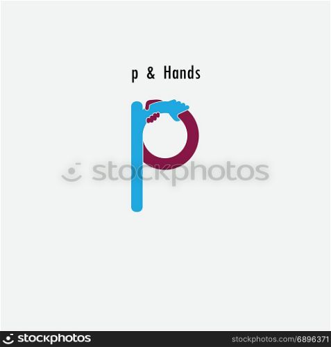 p- Letter abstract icon & hands logo design vector template.Business offer,partnership symbol.Hope,help concept.Support,teamwork sign.Corporate business & education logotype symbol.Vector illustration