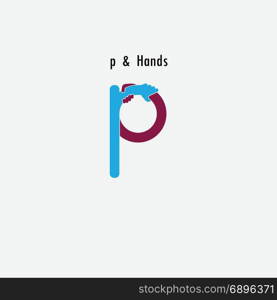 p- Letter abstract icon & hands logo design vector template.Business offer,partnership symbol.Hope,help concept.Support,teamwork sign.Corporate business & education logotype symbol.Vector illustration