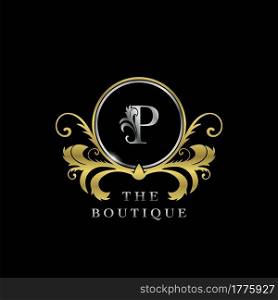 P Letter Golden Circle Luxury Boutique Initial Logo Icon, Elegance vector design concept for luxuries business, boutique, fashion and more identity.