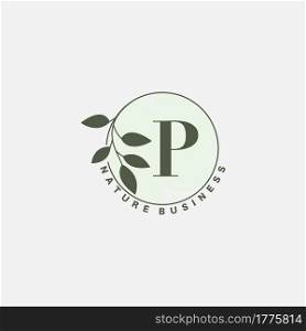 P Letter Logo Circle Nature Leaf, vector logo design concept botanical floral leaf with initial letter logo icon for nature business.