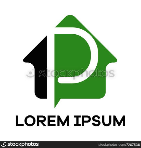 P letter logo design. Letter p in house shape vector illustration.