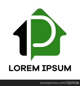 P letter logo design. Letter p in house shape vector illustration.