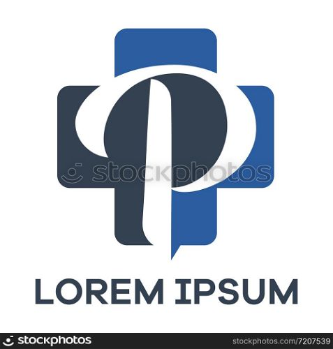 P letter logo design. Letter p in plus shape vector illustration.