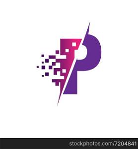 P Letter Logo Design with Digital Pixels in concept strokes