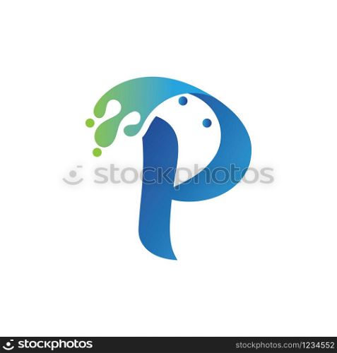 P letter logo design with water splash ripple template
