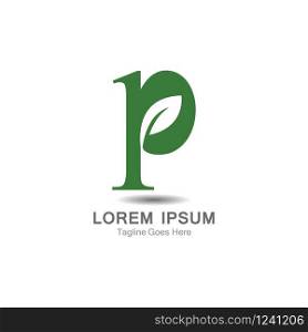 P Letter logo with leaf concept template design