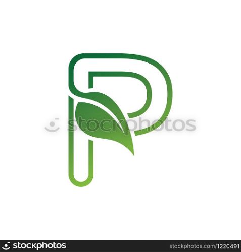P Letter with leaf logo or symbol concept template design