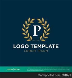 P Letter Wreath Laurel Border Icon Vector Logo Template Illustration Design. Vector EPS 10.