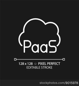 PaaS cloud computing pixel perfect white linear icon for dark theme. Database as platform. Information storage technology. Thin line illustration. Isolated symbol for night mode. Editable stroke. PaaS cloud computing pixel perfect white linear icon for dark theme