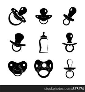 Pacifier baby dummy care nipple newborn child icons set. Simple illustration of 9 pacifier baby dummy care nipple newborn child vector icons for web. Pacifier baby care newborn icons set, simple style