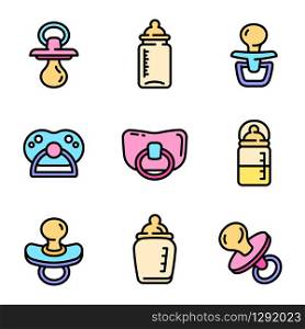 Pacifier icons set. Outline set of pacifier vector icons for web design isolated on white background. Pacifier icons set, outline style