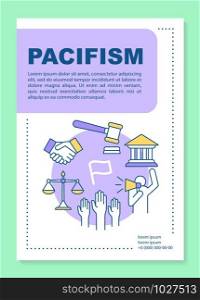 Pacifism poster template layout. Anti war movement banner, booklet, leaflet print design with linear icons. Nonviolent resistance vector brochure page layouts for magazines, advertising flyers