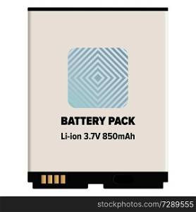 Pack li-ion or lithium-ion battery LIB isolated on white. Vector of rechargeable battery in which lithium ions move from negative to positive electrode during discharge and back when charging. Battery Pack Li-ion or Lithium-ion Isolated White