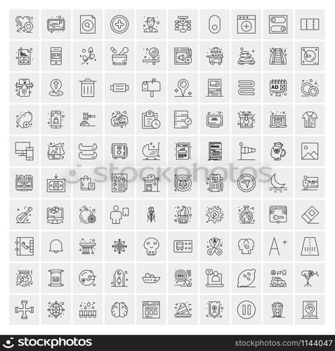 Pack of 100 Universal Line Icons for Mobile and Web