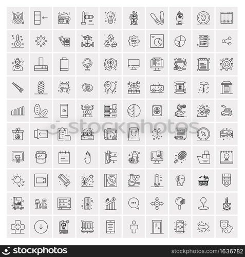 Pack of 100 Universal Line Icons for Mobile and Web