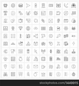 Pack of 100 Universal Line Icons for Web Applications bubble, battery charge, coins, battery, mouse Vector Illustration