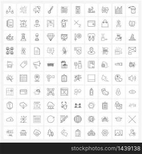 Pack of 100 Universal Line Icons for Web Applications heat, temp, party, thermometer, thunder Vector Illustration