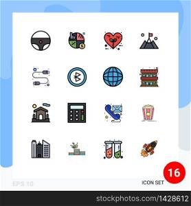Pack of 16 creative Flat Color Filled Lines of computer, user, eco, mountain, flag Editable Creative Vector Design Elements