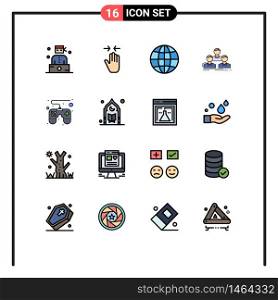 Pack of 16 creative Flat Color Filled Lines of control pad, people, zoom in, group, company Editable Creative Vector Design Elements