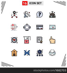 Pack of 16 creative Flat Color Filled Lines of finance, wifi, mark, iot, internet Editable Creative Vector Design Elements