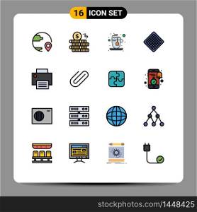 Pack of 16 creative Flat Color Filled Lines of gadget, computers, cup, waffle, food Editable Creative Vector Design Elements