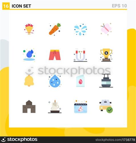 Pack of 16 creative Flat Colors of beach, humid, park, drop, spring Editable Pack of Creative Vector Design Elements