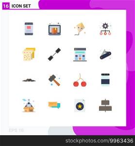 Pack of 16 creative Flat Colors of bread, management, laptop, hierarchy, kite Editable Pack of Creative Vector Design Elements