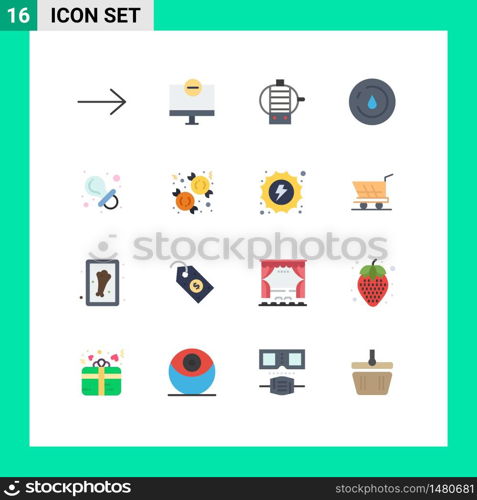 Pack of 16 creative Flat Colors of candy, dummy, engine, baby, water Editable Pack of Creative Vector Design Elements