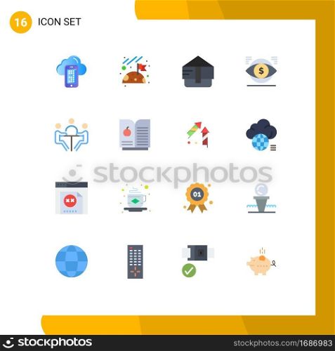 Pack of 16 creative Flat Colors of conference, business, fashion, vision, money Editable Pack of Creative Vector Design Elements