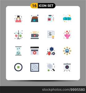 Pack of 16 creative Flat Colors of laboratory, water, print, drop, tablet Editable Pack of Creative Vector Design Elements