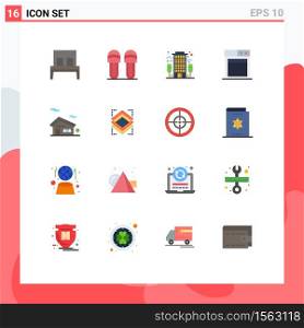 Pack of 16 creative Flat Colors of layers, home, building, building, technology Editable Pack of Creative Vector Design Elements