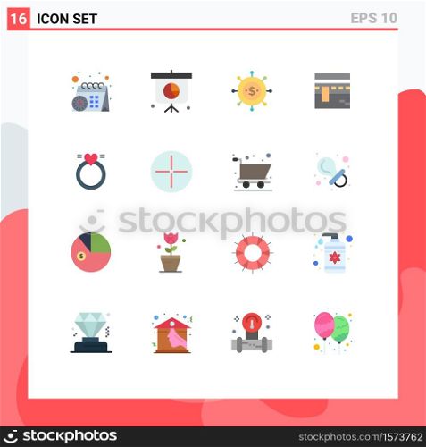 Pack of 16 creative Flat Colors of love, ring, global, religion, pray Editable Pack of Creative Vector Design Elements