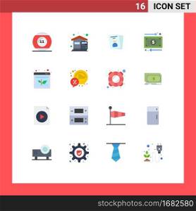 Pack of 16 creative Flat Colors of money, cash, expenses, business, id card Editable Pack of Creative Vector Design Elements